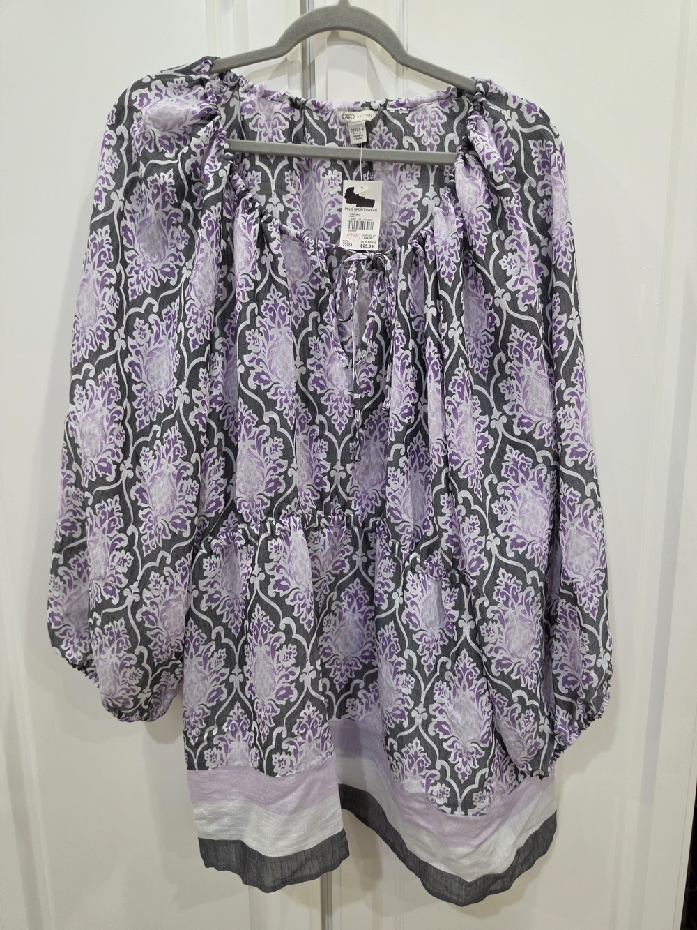 Cato Lilac and Gray Floral Peasant Blouse